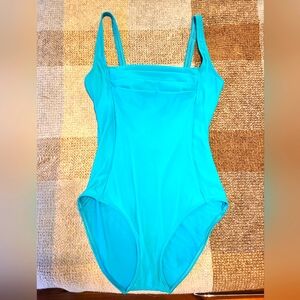 Classic Calvin Klein turquoise pleated bust one-piece swimsuit, size 14
